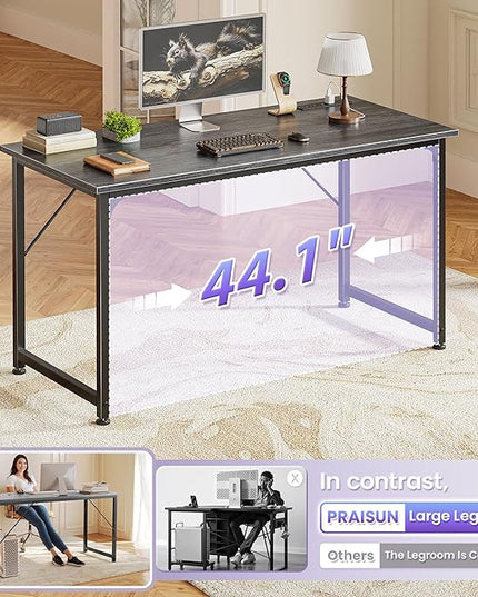 PRAISUN 47 X 20 Inch Office Computer Desk with Power Outlets and USB-C Port, Larger Gaming Desk, for Home Office, Study, Bedroom, Writing Work from Home Table, Metal Frame, Grey