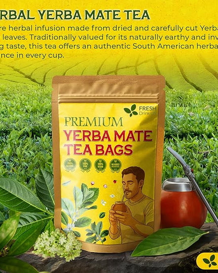 FreshDrinkUS, Yerba Mate Tea Bags | 120 Tea Bags | Traditional South American Herbal Tea – Smooth & Refreshing Flavor – Premium Quality, Sustainably Sourced. Vegan.