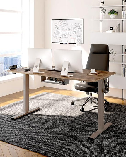 FLEXISPOT EN2 Whole-Piece Standing Desk with Clamp Power Strip, 48 x 30 Electric Stand Up Height Adjustable Desk with Cable Management (Gray Frame + 48" Black Walnut Desktop, 2 Packages)
