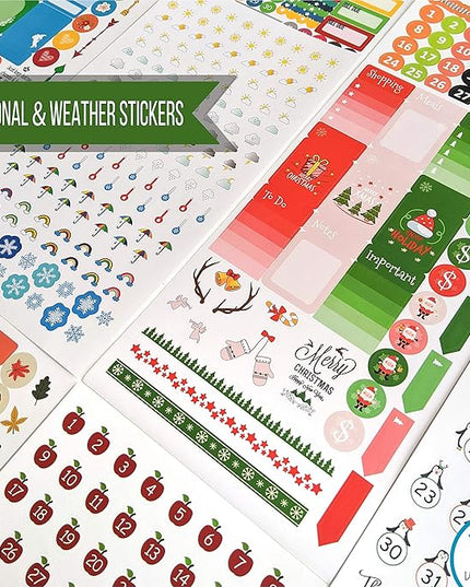 Vladi Creative Planner Stickers - 1054 Pieces, 15 Sheets, Decorative & Productivity-Boosting Colorful Stickers for Journals, Calendars, Scrapbooking, Time Management, & DIY Planner Decoration