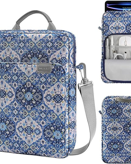MoKo 9-11 Inch Tablet Sleeve Bag Handle Carrying Case with Shoulder Strap Fits 11inch iPad Air M3, iPad A16 2025, iPadPro 11", iPad109/8/7th Gen 10.2, Air 5/4th 10.9, Tab S8/S9 11", Blue Bohemia