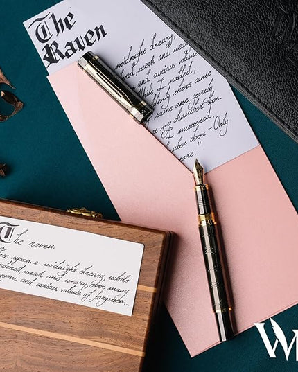Wordsworth & Black Primori Fountain Pen Set [Gunmetal Gold]; Extra Fine Nib, Gift Case, 24 Ink Cartridges, Refill Converter, Manual; Journaling, Calligraphy, Smooth Writing Pens; Left and Right Handed