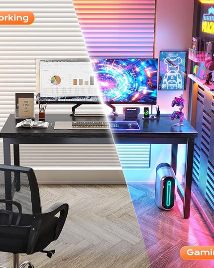 Huuger 55 x 24 inch Desk with Power Outlets & USB-C, Deeper & Thicker Desktop, Robust Metal Tubes, Computer Desk, Heavy Duty Office Desk, Work Gaming Desk for Home Office, Black