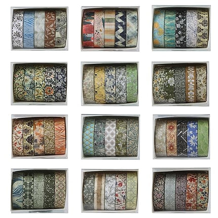 YUBBAEX 60 Rolls Value Washi Tape Pack Retro Arts Masking Tape Basic Patterns Decorative for DIY Crafts, Bullet Journal Supplies, Planners, Scrapbook, Card/Gift Wrapping (Retro Baroque)