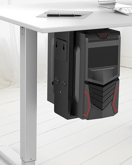 HumanCentric Adjustable Under Desk Computer Mount and Wall Mount, CPU Holder Fits Most PC or Computer Cases, Adjustable Height and Width, Full 360 Swivel, Up to 22 lb, Hardware Included