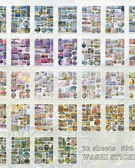 PRSTINCOL Oil Painting Sticker Book, 52 Sheets 500+ Scrapbook Stickers, Vintage Oil Painting Aesthetics Stickers for Adults and Teens, Junk Journal Supplies for Scrapbooking Journaling DIY