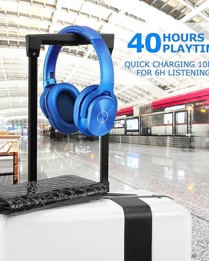 ZIHNIC Active Noise Cancelling Headphones, 40H Playtime Wireless Bluetooth Headset with Deep Bass Hi-Fi Stereo Sound,Over-Ear Headphone,Comfortable Earpads for Travel/Home/Office (Blue)