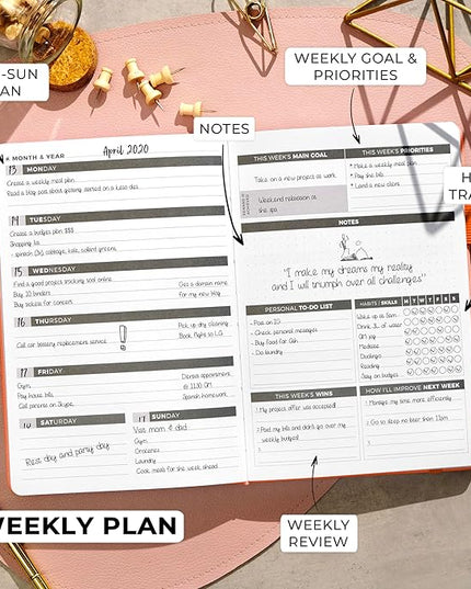 Clever Fox Planner – Undated Weekly & Monthly Planner for Productivity, Time Management & Goals – Organizer Journal – A5 (Orange)