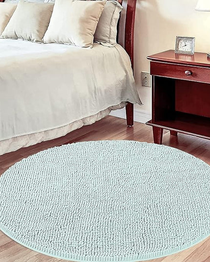MAYSHINE Round Area Rug Set for Bathroom | Soft Plush Chenille Bath Mat, Water Absorbent Non-Slip Bathroom Rug | Washable Shag Carpet for Shower, Bedroom, or Home Décor | 36"x36" (Round) | Spa Blue