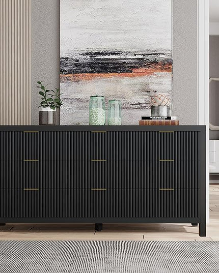NRITOBY Dresser for Bedroom with 9 Drawers, Wide Bedroom Dresser with Drawer Organizers with Spacious Storage for Dining Room, Entryway, Black