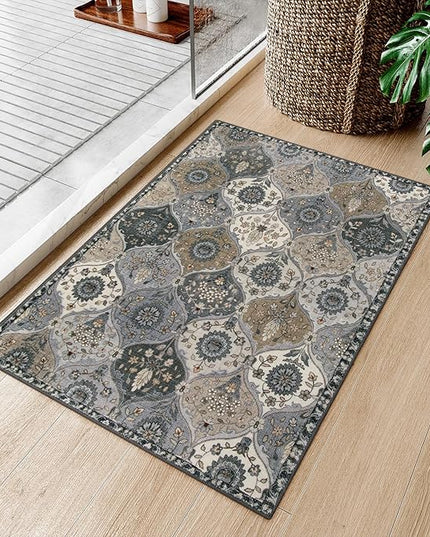 Lahome Moroccan Trellis Area Rug, 2x3 Entryway Rug Non-Slip Washable Indoor Door Mat, Small Oriental Accent Throw Carpet for Bedroom Kitchen Entry Bathroom, Grey