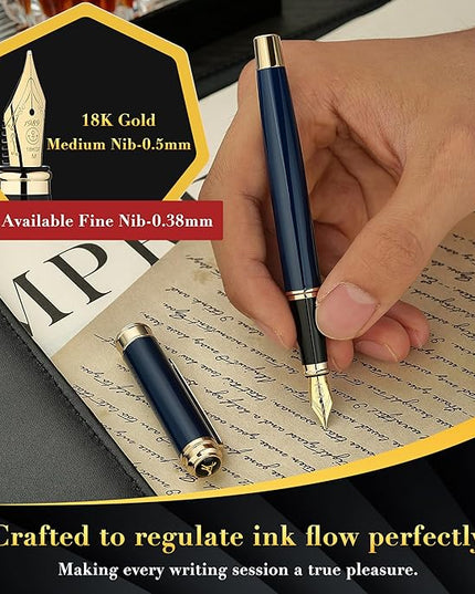 MCNTEIK 317 Fountain Pen,Stunning Luxury Piano Lacquer,18K Gilded Nib(Medium),Gorgeous 24K Gold Finish, Ink Converter,Nice Gift for Men&Women-Elegant,Executive,Fancy Pens for Writing, BU-M