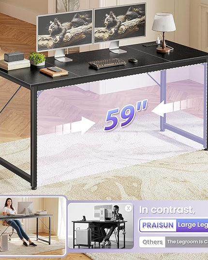 PRAISUN 63 X 24 Inch Office Computer Desk with Power Outlets and USB-C Port, Larger and Longer Gaming Desk, for Home Office, Study, Writing Work from Home Table, Metal Frame, Black