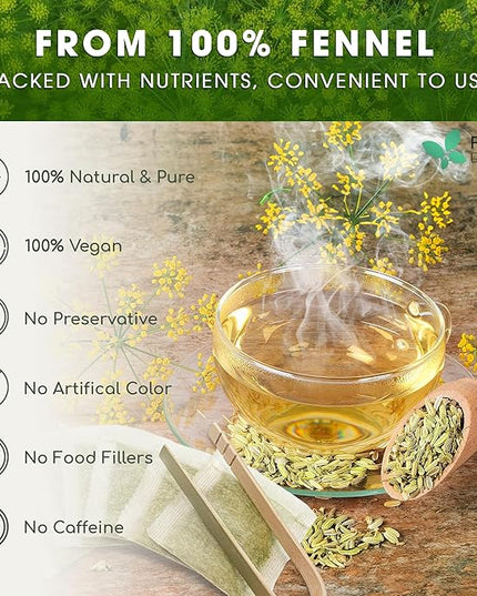FreshDrinkUS, Premium 135 Fennel Tea Bags, 100% Natural & Pure from Fennel Seeds. Made with Natural Material Tea Bags. No Sugar, No Caffeine, No Gluten, Vegan.