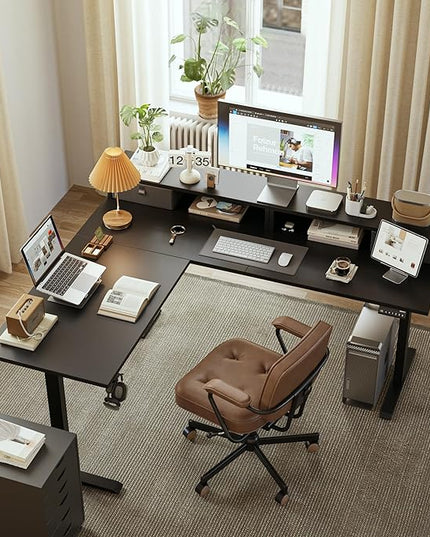 Agilestic L Shaped Electric Standing Desk with 2 Drawers, 63 Inch Ergonomic Adjustable Height Desk with Storage, Corner Desk Sit Stand up Computer Table for Work Office Home, Black
