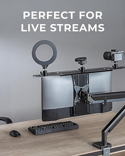 HumanCentric DSLR Monitor Mount Extra Large, Desk Camera Mounting, Light Webcam, Microphone Shelf for Monitor VESA Arm, Replace Clamp Tripods, 100x100mm Patterns, Aluminum, Hardware Included