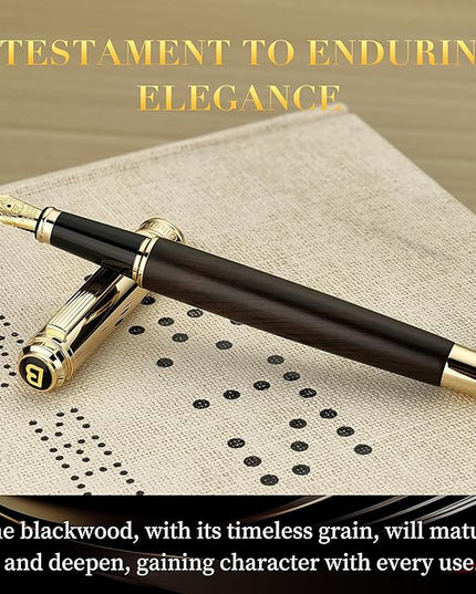 BEILUNER 316 Fountain Pen,Stunning Luxury Blackwood,24K Gilded Nib(Medium),Gorgeous 24K Gold Finish, Ink Converter,Trustworthy Gift for Men&Women-Elegant,Executive,Graduation Pens for Writing, BK-M