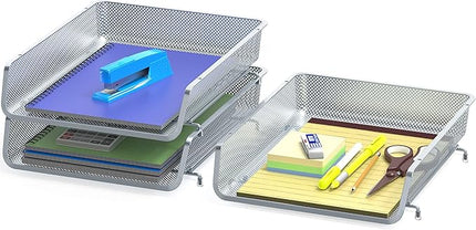 Simple Houseware Stackable Desk File Document Letter Tray Organizer, 3 Packs, Silver