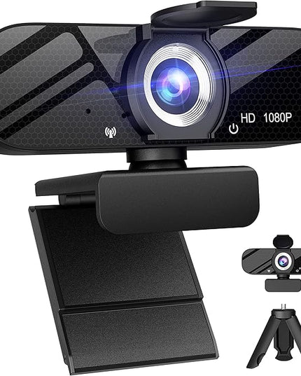 Tewiky 1080P Webcam with Microphone and Rotatable Tripod Wide Angle Camera for Desktop PC or Laptop Computer,Plug and Play, for Zoom/Skype/Teams, Conferencing and Video Calling