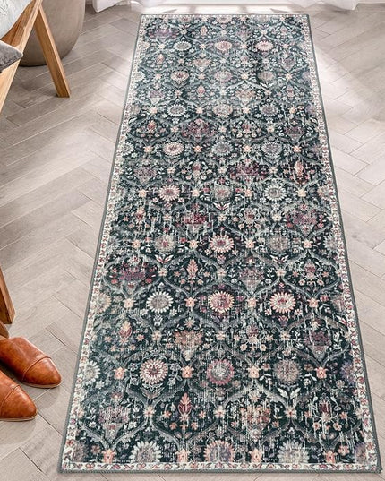 Lahome Moroccan Trellis Washable Runner Rug, 2x6 Kitchen Runners for Hallways 6 Feet Non Slip, Vintage Laundry Room Rug Ultra-Thin Long Carpet for Bathroom Bedroom Entryway, Black/Multi