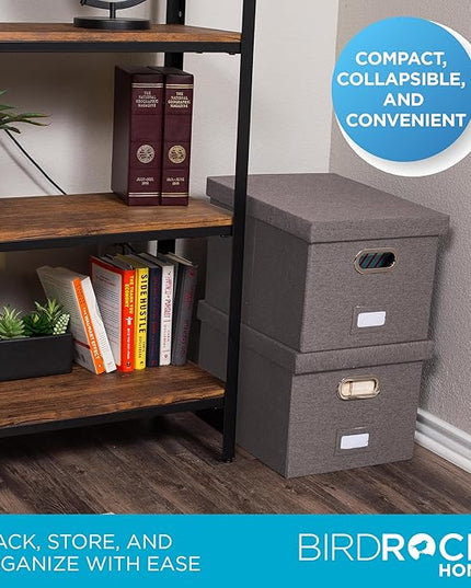 Internet's Best Collapsible File Storage Organizer with Lid - Decorative Linen Filing & Storage Office Box – Hanging Letter/Legal Folder – Home Office Bins Cabinet – Grey Container - 2 Pack