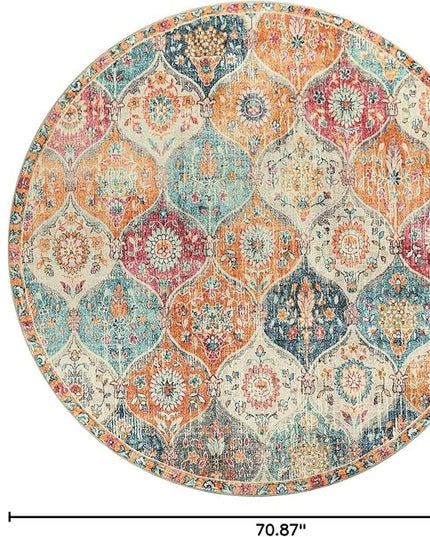 Lahome Moroccan Trellis Washable Round Area Rug, Soft Round Rugs 6ft Ultra-Thin Non-Slip, Vintage Large Circle Carpet for Bedroom Living Room Kitchen Nursery, Cream/Multi