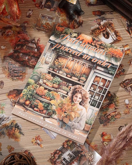 Auguro PET 20 Sheets 120 Pre-Cut Fall Stickers for Scrapbooking Landscape People Scrapbook Sticker Transparent Stickers for journaling
