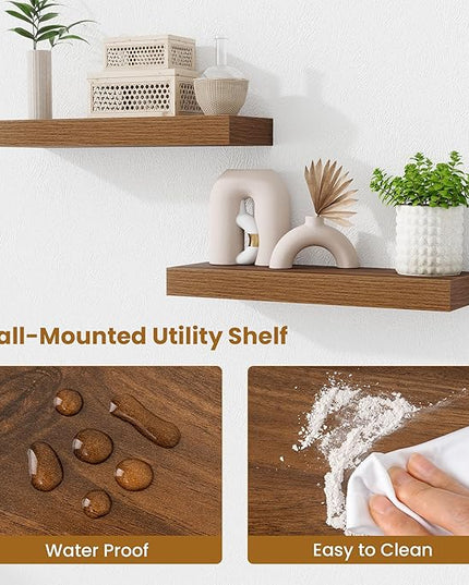 Fun Memories Floating Shelves Bathroom for Wall Mounted Shelves, 20 Inch Wood Shelf Set of 2, Home Storage & Display Decor, Walnut