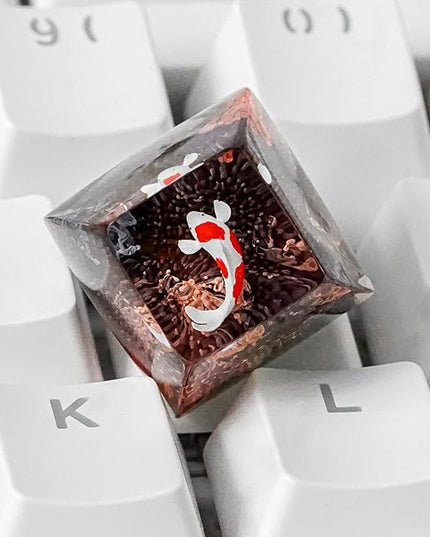 Kohaku Koi Fish Artisan Keycap Dark Red Ocean Coral Reef R1 SA Profile Custom Keycaps 1U ESC Handmade Gaming Resin Key Cap Cherry MX Switch Compatible Mechanical Keyboard Koi Lover Gift
