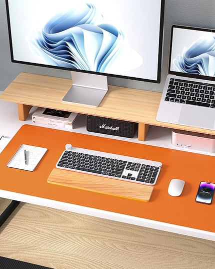 Aothia Leather Desk Pad Protector, Mouse Pad, Office Desk Mat, Non-Slip PU Leather Desk Blotter, Laptop Desk Pad, Waterproof Desk Writing Pad for Office and Home (23.6" x 13.7", Hermes Orange)