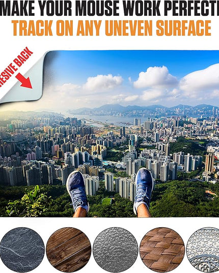 Mouse Pad Travel Size with Adhesive Bottom, Mini Mouse Pad Sticks to Any Surface, Plus Webcam or Camera Privacy Tab Covers and Screen Cleaner (View Point City)