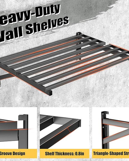 Ultrawall Heavy Duty Garage Wall Shelves, 2 x 3 ft Wall Mounted Storage Shelves, Holds Up to 800Lbs, 2Pack, Black