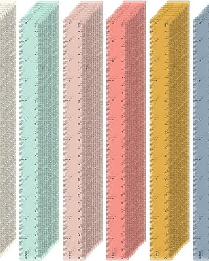 ForraFun 60 Pcs Plastic Clear Rulers 12 Inch, Transparent Assorted Color Ruler Bulk, with Imperial and Metric Scales for Home Office Supplies, Available in 6Colors (Bohemian Colors)