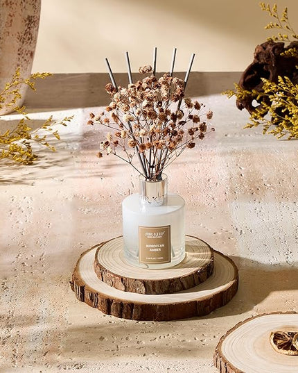 Airkeep Reed Diffuser Set,3.38 fl oz (100 ml) - Moroccan Amber Oil Diffusers with 8 Reed Sticks, Home Fragrance Reed Diffuser for Bathroom Shelf Decor