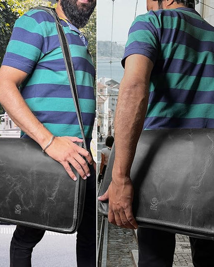 Leather Messenger Bag for Men 16" Full Grain Leather Laptop Bag Vintage Crossbody Office Satchel Travel Shoulder Bag