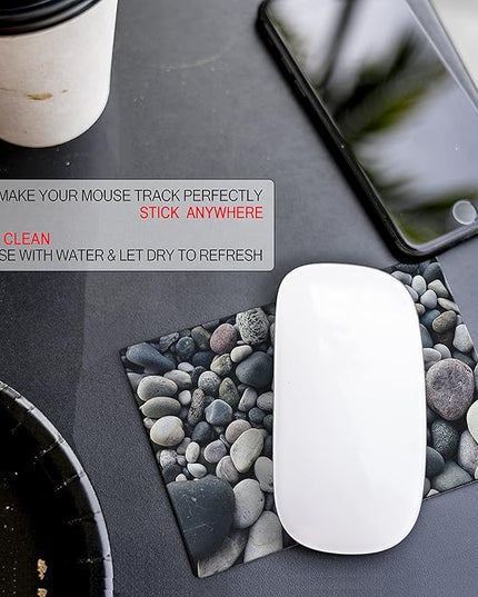 Adhesive Mouse Pad - Peel and Sticks to Any Surface - Travel Mouse Pad, Sticky for Any Surface - Excellent Tracking - River Rocks