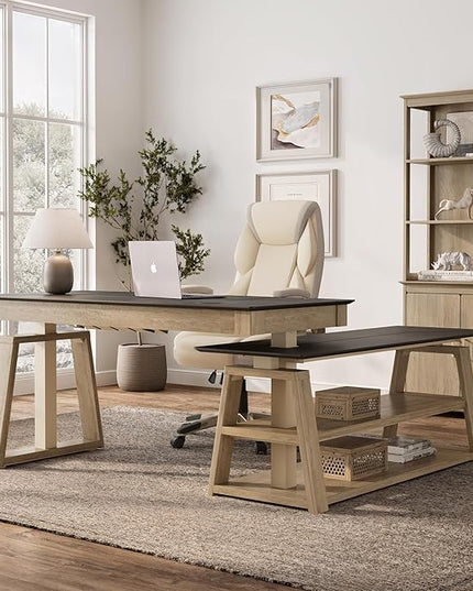 EUREKA ERGONOMIC L Shaped Standing Desk Ark EX, 60in Executive Adjustable Height Office Desk with Drawers,Computer Desk with Storage, Modern Executive Home Office,Oak Grey