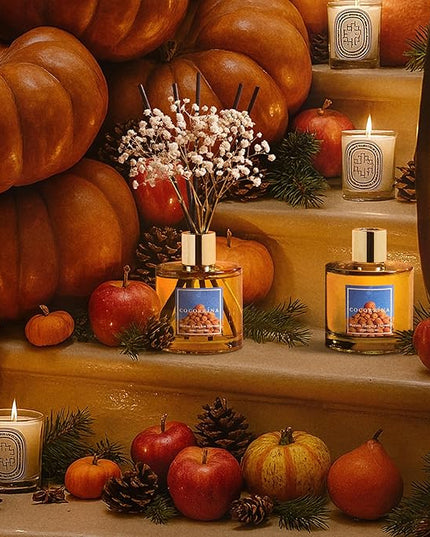 COCORRÍNA Reed Diffuser - Morton Pumpkin Harvest Reed Diffuser Set with 8 Sticks & Preserved Baby's Breath, Reed Diffuser for Home Bathroom Shelf Decor