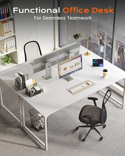 PRAISUN 54 X 24 Inch Computer Desk with Deeper Desktop, Gaming Office Writing Work Desk for Home Office, Study, Bedroom, Work from Home, Metal Frame, White