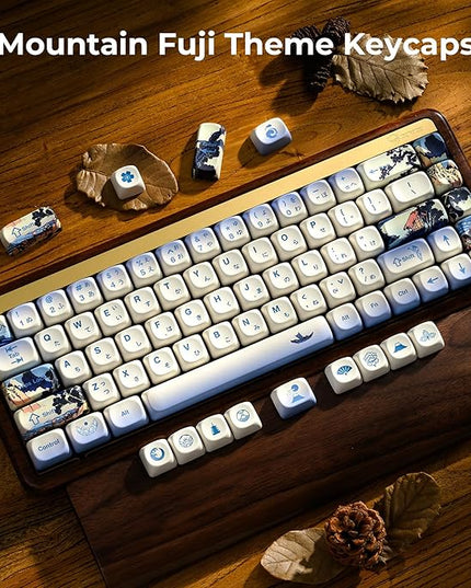 OHY XVX MOA Profile Japanese Fuji Mountain Theme Keycaps Set, 132 - Key Blue & Creamy White Custom Keycaps for US Layout Mechanical Keyboards -Blue and White