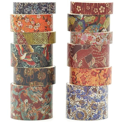 Songdao 12 Rolls Kyoto Charm Washi Tape Set Japanese Arts Adhesive Tapes Geometric Garden Decorative Masking Tape Sets for Craft, Kids, Scrapbook, DIY, Gift Wrapping (Floral Bird)