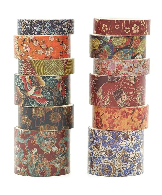 Songdao 12 Rolls Kyoto Charm Washi Tape Set Japanese Arts Adhesive Tapes Geometric Garden Decorative Masking Tape Sets for Craft, Kids, Scrapbook, DIY, Gift Wrapping (Floral Bird)