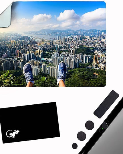 Mouse Pad Travel Size with Adhesive Bottom, Mini Mouse Pad Sticks to Any Surface, Plus Webcam or Camera Privacy Tab Covers and Screen Cleaner (View Point City)