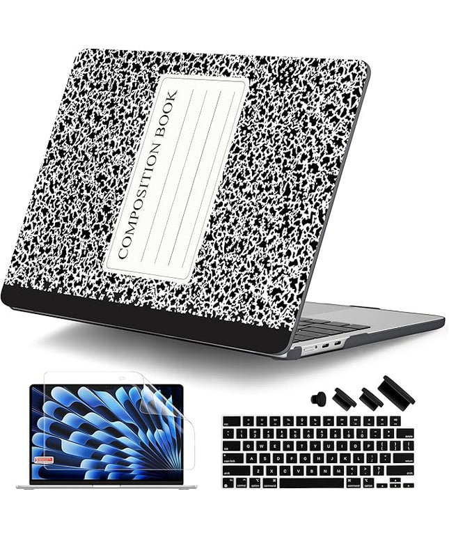 DONGKE for M4 MacBook Air 13.6 Inch Case 2025 2024 2023 2022 Model A3240 A3113 A2681 M3 M2 Chip, Plastic Hard Shell Case Cover with Touch ID for MacBook Air 13 Inch M4 - Composition Book