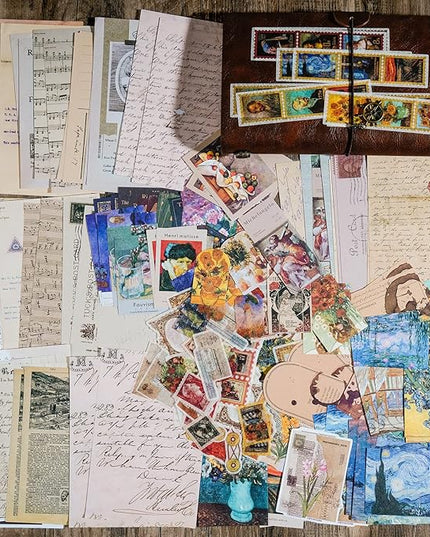 Knaid Vintage Scrapbook Supplies Pack (200 Pieces) for Junk Journal Bullet Journals Planners Aesthetic Paper Stickers Craft Kits Cottagecore Collage Album (Artistic)