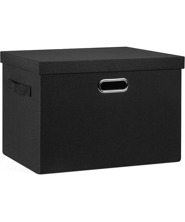 Large 17" 36 Quart Collapsible Stackable Storage Bins with Lids, 1 Pack Black Foldable Fabric Closet Storage Boxes with Lids, 4 Handles Heavy-duty Linen Cube Baskets for Bedroom