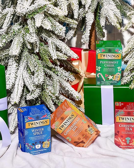 Twinings Holiday Variety Pack Tea Bags, Christmas Tea, Winter Spice, Gingerbread Joy, Peppermint Cheer, 20 Count (Pack of 4), Enjoy Hot or Iced, 80 Teabags