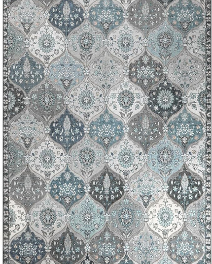 Lahome Moroccan Washable Area Rug 6x9, Ultra-Thin Large Living Room Rugs for Bedroom, Oriental Trellis Distressed Non Shedding Throw Carpet for Dining Room Office, Blue