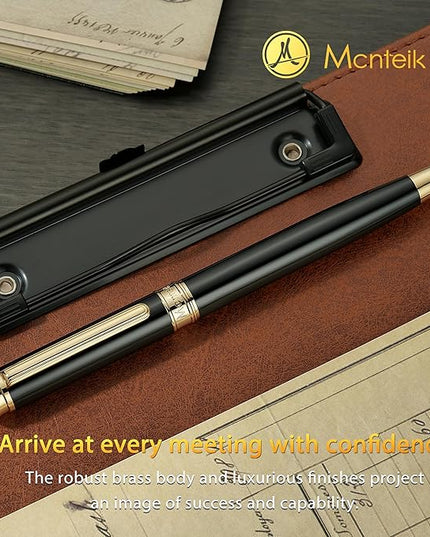 MCNTEIK 317 Fountain Pen,Stunning Luxury Black Piano Lacquer,18K Gilded Nib(Fine),Gorgeous 24K Gold Finish, Ink Converter,Fancy Gift for Men&Women-Elegant,Executive,Office,Nice Pens for Writing