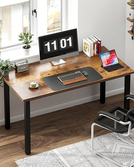 Need Computer Desk, 47 inch Home Office Desk, Modern Simple Style Home Office Gaming Desk, Basic Writing Table for Study Student, Black Metal Frame, Rustic Brown